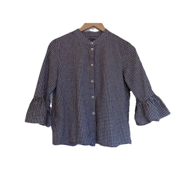 Madewell black white gingham check blouse bell sleeve size Medium - Picture 1 of 9